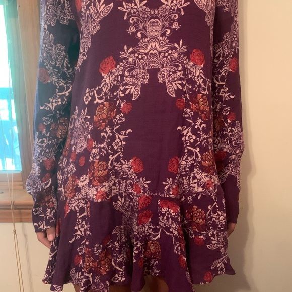 Free People Boho Open Back Floral Mini Tunic Dress with pockets size M - Picture 4 of 6